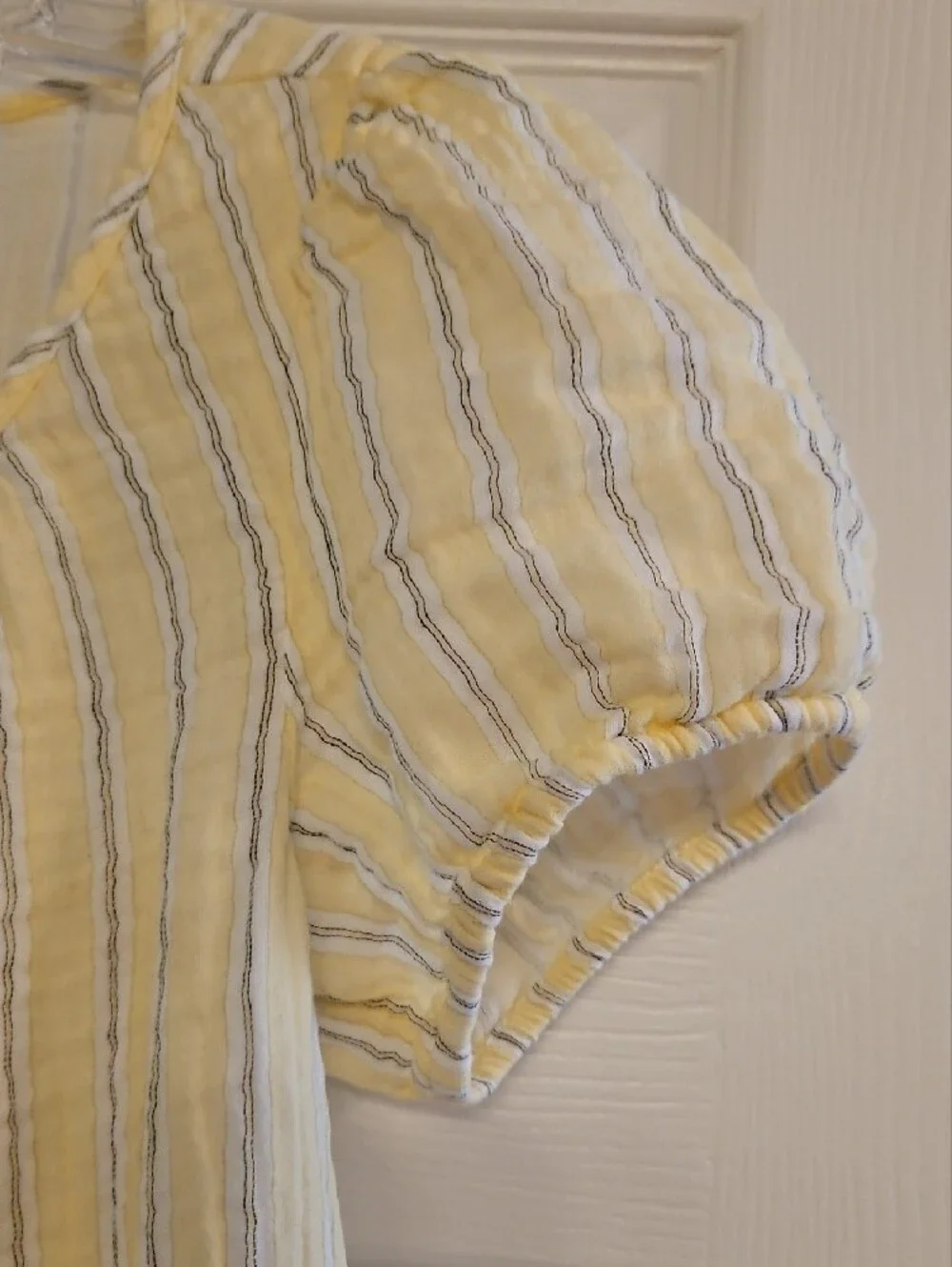 J.Crew Yellow Stripe Puff-Sleeve Women's Top